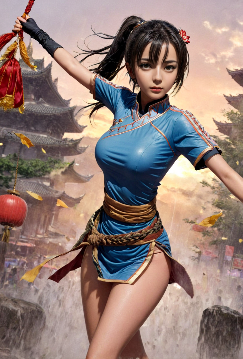 05476-2746566588-anime artwork _lora_fightdress_SDXL_reg__1_,1girl,25yo,fighting,the background is a huge buddha statue and pagoda,cannot fail,bl.png